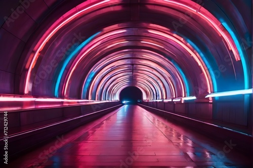 tunnel illuminated by colorful vibrant neon light, background