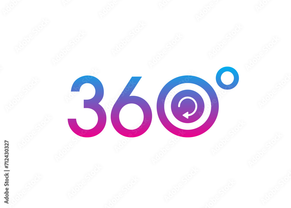blue-magenta gradient 360 degree logo. 360 degrees and rotating arrow symbol