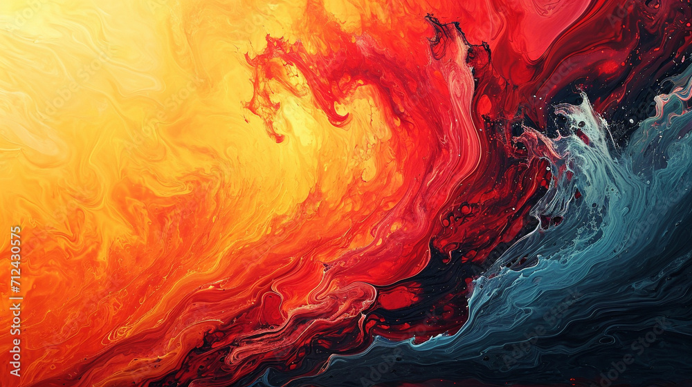 A vibrant dance of colors in a liquid swirl, mixing shades of fiery red and sunset orange, mimicking the flow of lava meeting ocean waves, abstract background A vibrant dance of colors in a liquid swirl, mixing shades of fiery red and sunset orange, mimicking the flow of lava meeting ocean waves, abstract background