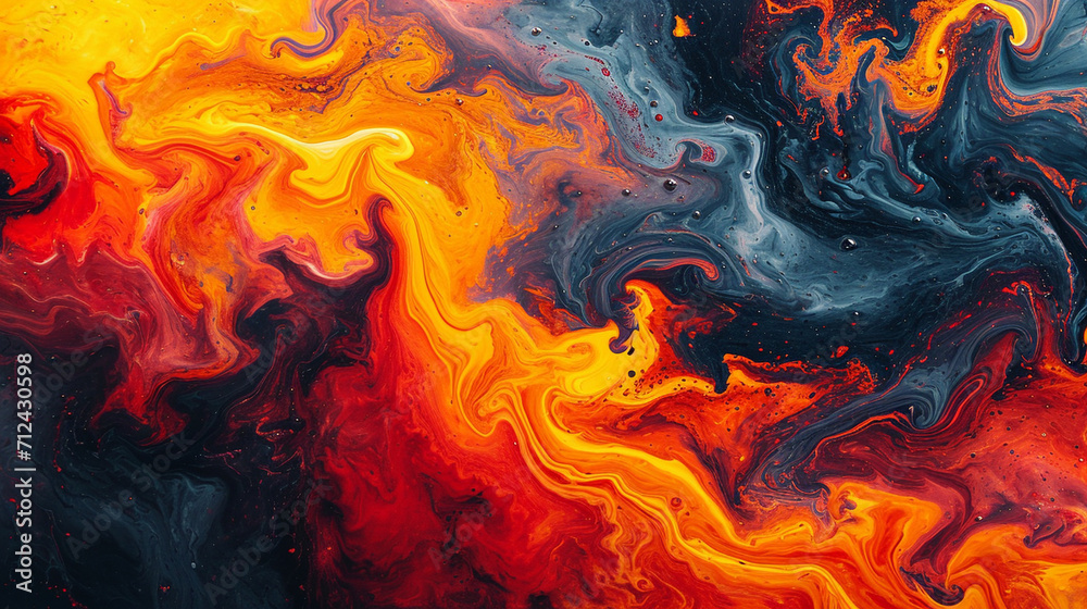 A vibrant dance of colors in a liquid swirl, mixing shades of fiery red and sunset orange, mimicking the flow of lava meeting ocean waves, abstract background A vibrant dance of colors in a liquid swirl, mixing shades of fiery red and sunset orange, mimicking the flow of lava meeting ocean waves, abstract background
