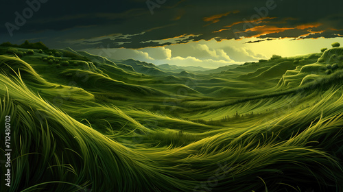 stormy fantasy inspired wind blowing through a grass field