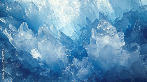 A frozen moment in time with crystal-like structures, where icy blues and whites intertwine, suggesting the majestic beauty of a glacier, abstract background