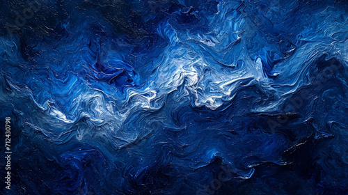 A serene blend of midnight blues and silver, reflecting a night sky just after a storm, with the fluidity suggesting the calming of the sea, abstract background
