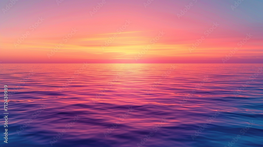 A smooth gradient of sunset colors, where the tranquil purples, pinks, and oranges merge like the sky at dusk reflecting on a still ocean, abstract background