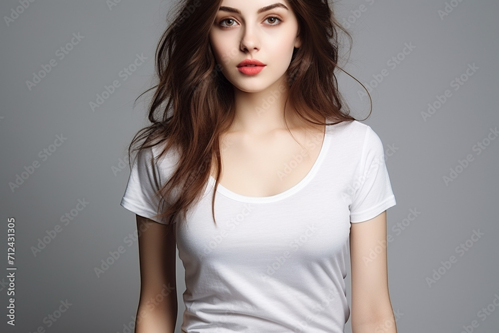 Woman in White Tshirt Mockup created with Generative AI