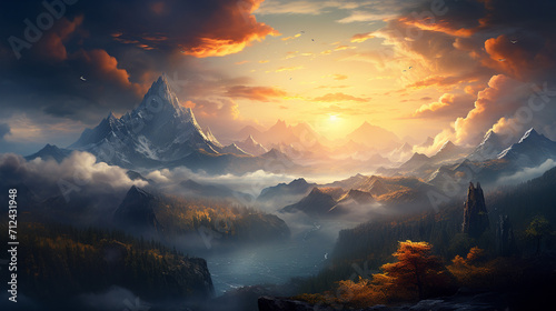 sunset in the mountains for wallpaper background   Generate AI