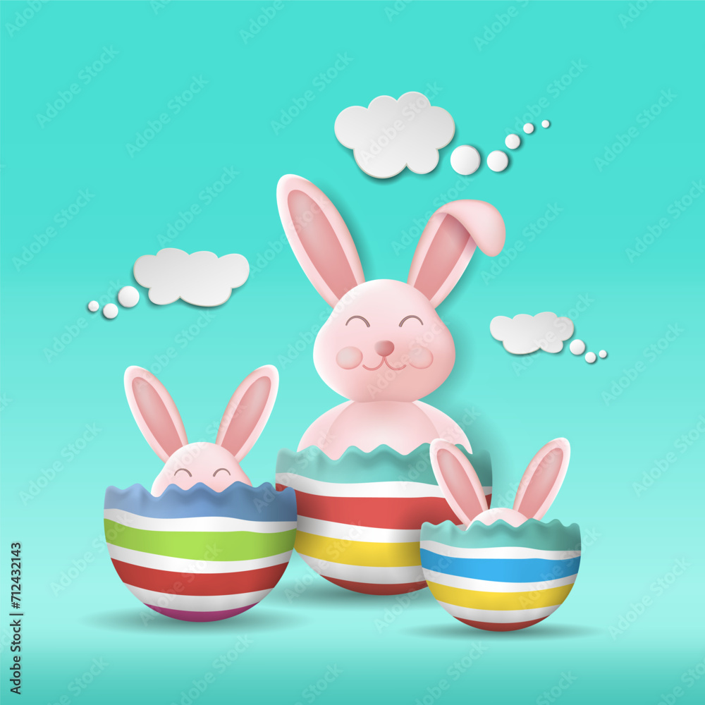 Easter poster template with Easter eggs on a light blue background. Easter bunny, greetings and gifts for Easter Day Easter poster template with Easter eggs on a light blue background. Easter bunny, greetings and gifts for Easter Day