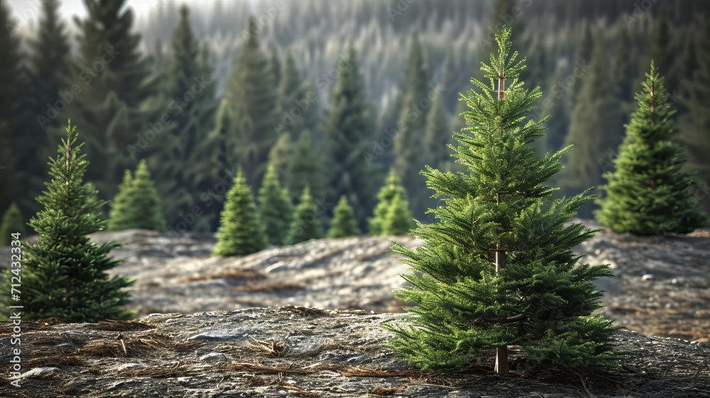 Group of Pine Trees on Rocky Hillside, Majestic Beauty of Nature Group of Pine Trees on Rocky Hillside, Majestic Beauty of Nature