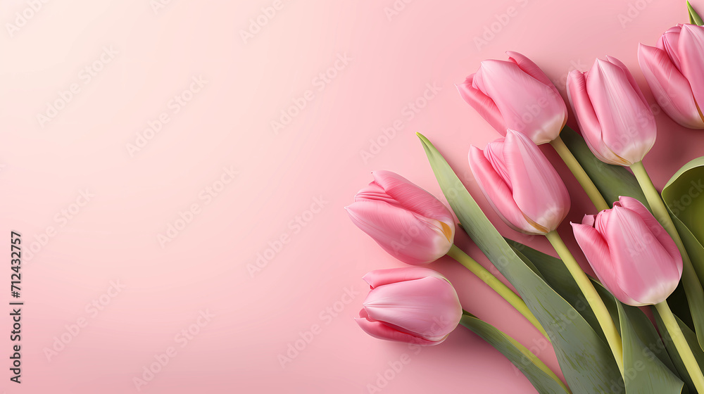 pink tulips on a table, bouquet of tulips on pink background, mothers day, Valentines day 