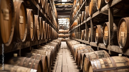 Spacious Room Filled With Many Wooden Barrels