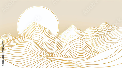 Abstract Vector Japanese Mountain Wave Line Art Print background. Soft pastel colour harmony. Vector Graphics of Contemporary. Fuji. Chinese. Aesthetic, Featuring Majestic Mountain Scenes. pattern
