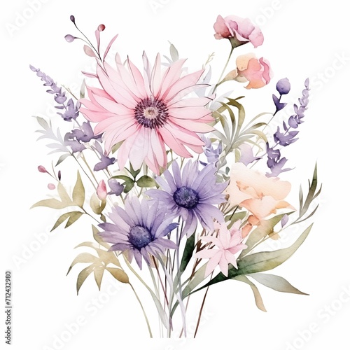 Esthetic arrangement of a bouquet of wildflowers in watercolor © samuneko
