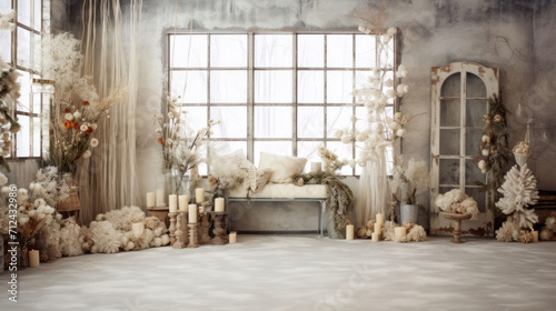 Blank canvas of a soft indoor window curtain photo backdrop, offering endless possibilities for your creative projects and designs