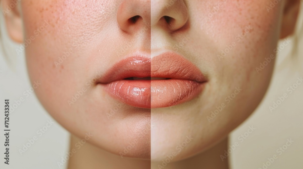 Obraz premium A detailed close-up shot of a woman's face with natural freckles. Suitable for beauty, skincare, and natural beauty concepts