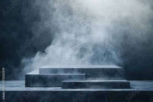 A stage with smoke billowing out, creating a mysterious and dramatic atmosphere. Ideal for theater productions, concerts, or special events