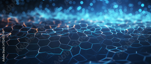 Abstract blue background, abstract wave of particles and lines, hexagon background.