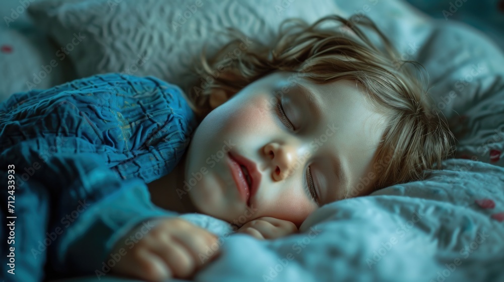 A small child peacefully sleeping in a bed. Suitable for use in parenting articles and advertisements A small child peacefully sleeping in a bed. Suitable for use in parenting articles and advertisements