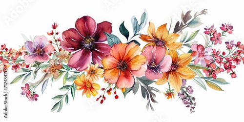 A beautiful watercolor painting of flowers on a white background. Ideal for adding a touch of color and elegance to any design project