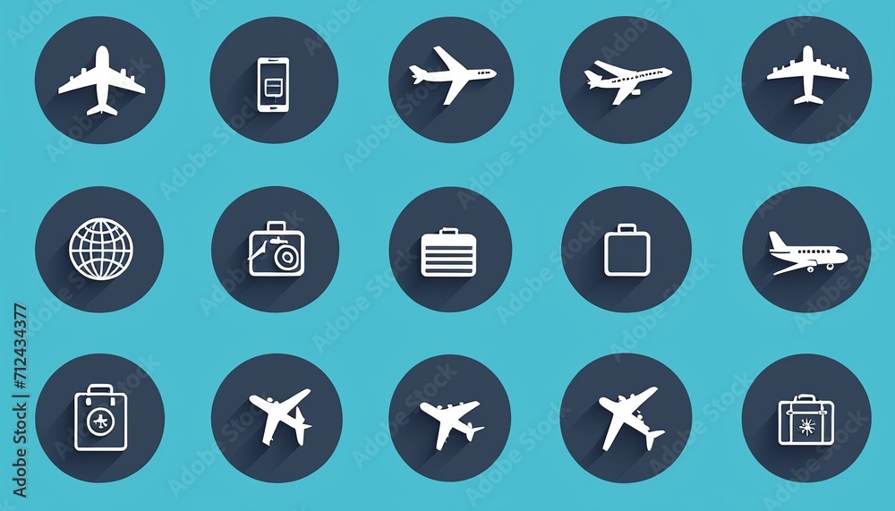 Agent and Insurance Icons in Travel Vector Set Agent and Insurance Icons in Travel Vector Set