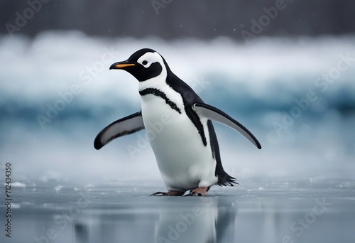 A penguin sliding on the ice