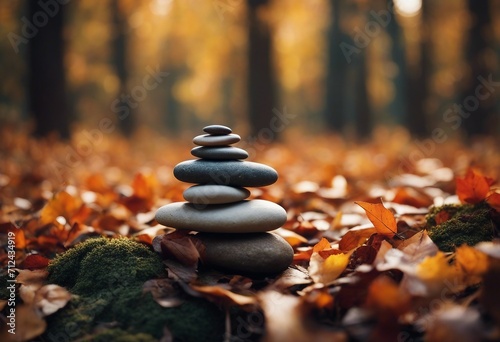 Pile of zen stones in the autumn forest