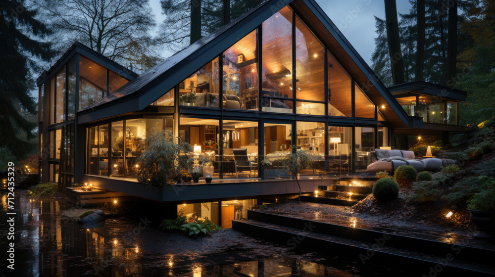 illuminated modern glass building at night