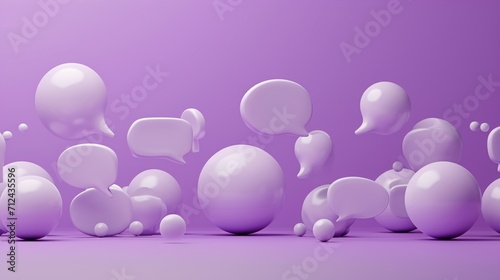 Set of 3D white chat bubble symbols on a violet backdrop.