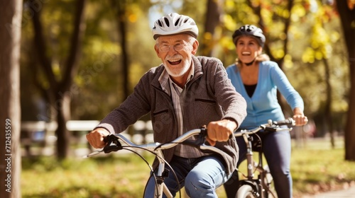 Senior Couple Enjoying a Bicycle Ride in the Park. © _veiksme_