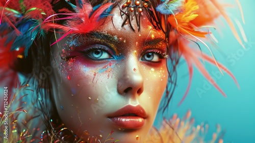 Woman with vibrant and colorful makeup. Perfect for beauty and fashion concepts