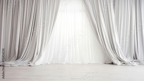 Elegance meets simplicity in this indoor photo backdrop, adorned with flowing white curtains framing the windows for a timeless and sophisticated atmosphere