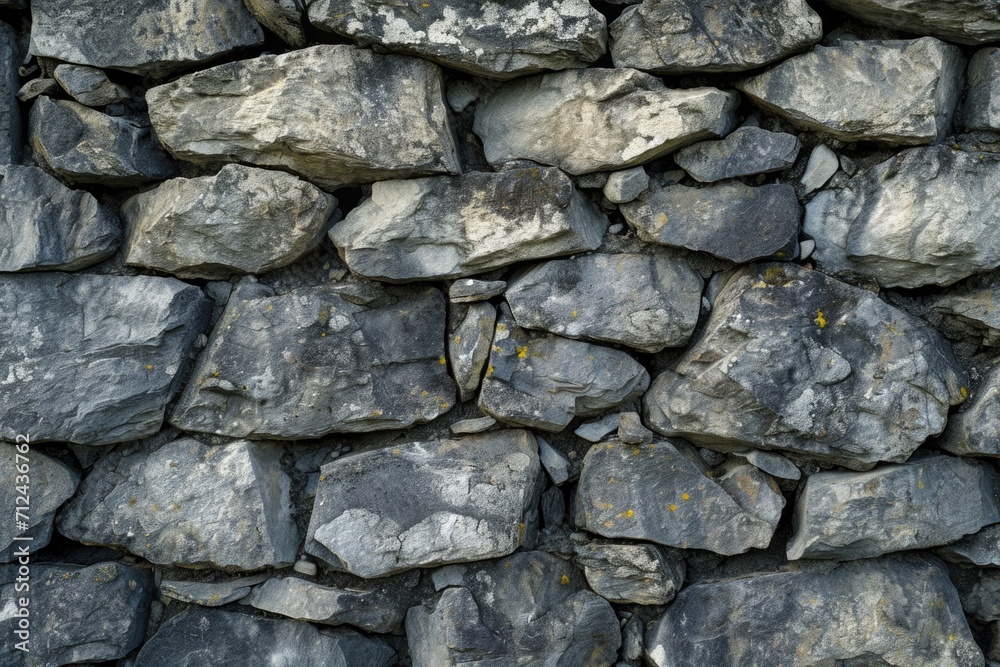 Stone wall covered with yellow lichens. Suitable for nature, texture, or background use