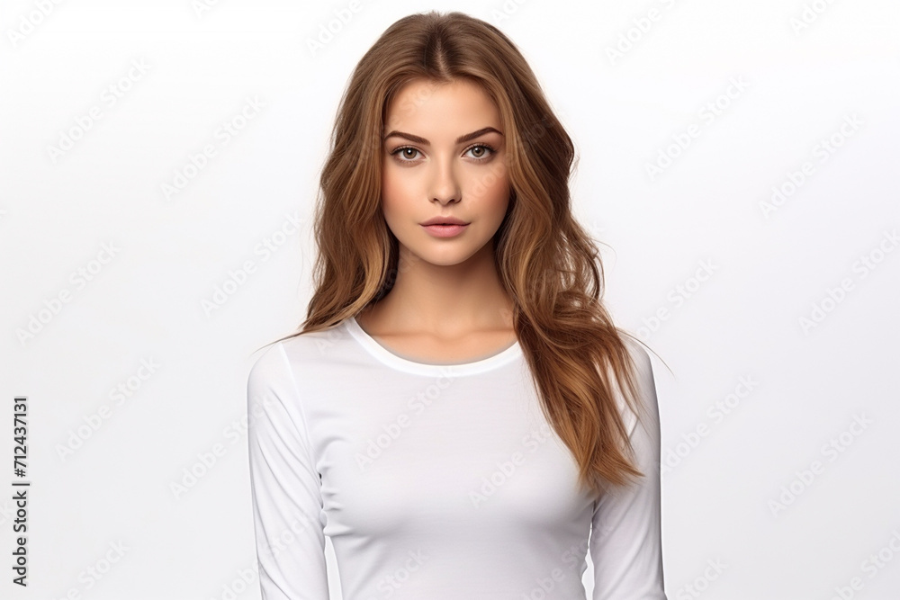 Woman in White Tshirt Mockup created with Generative AI Woman in White Tshirt Mockup created with Generative AI