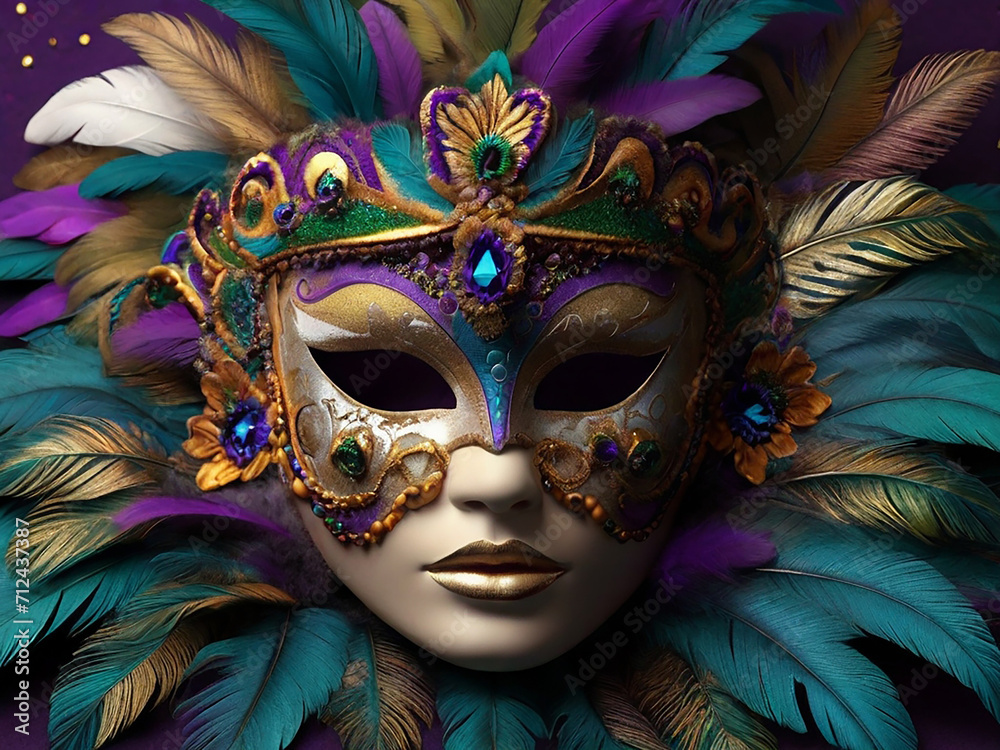 Mardi Gras Mask With Feathers Background Generative AI Mardi Gras Mask With Feathers Background Generative AI