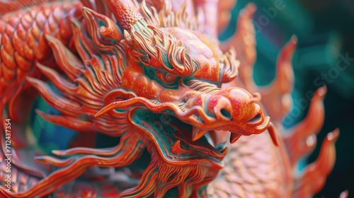 A detailed close-up of a dragon statue. Perfect for fantasy-themed projects and decorations