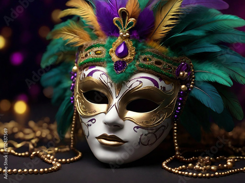 Mardi Gras Mask With Feathers Background Generative AI