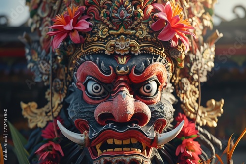 A close up view of a mask adorned with beautiful flowers. This image can be used for various purposes