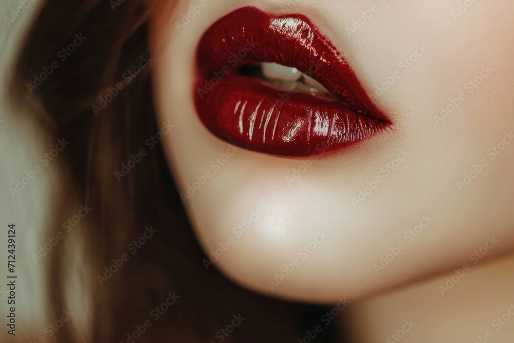Woman's lips with vibrant red lipstick. Versatile image suitable for beauty, fashion, and cosmetics themes Woman's lips with vibrant red lipstick. Versatile image suitable for beauty, fashion, and cosmetics themes