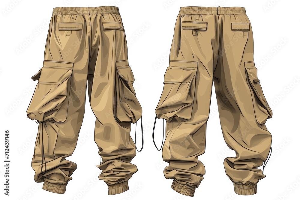 Men's cargo pants on a white background. Versatile and functional pants for everyday wear. - obrazy, fototapety, plakaty 