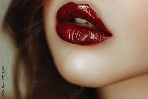 Woman s lips with vibrant red lipstick. Versatile image suitable for beauty  fashion  and cosmetics themes