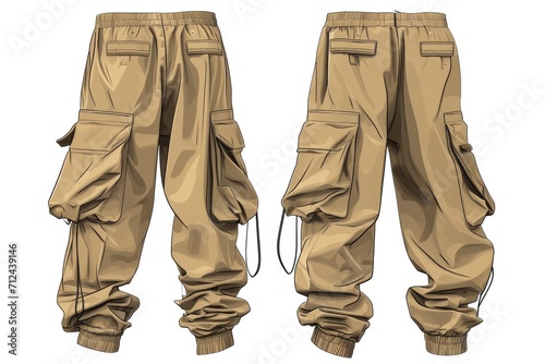 Men's cargo pants on a white background. Versatile and functional pants for everyday wear. photo