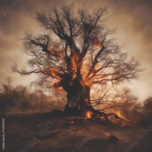 burning tree illustration background