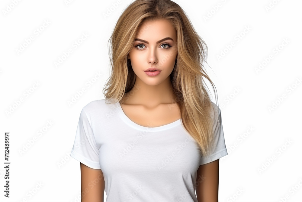Woman in White Tshirt Mockup created with Generative AI Woman in White Tshirt Mockup created with Generative AI