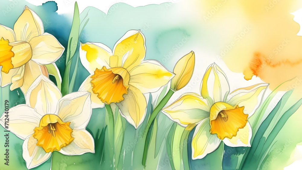 Watercolor drawing of daffodils. Watercolor drawing of daffodils.