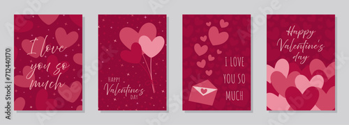 Happy Valentine's Day cards set. Vector illustration. Flat design on a magenta background. Cute love sale banners or greeting cards	