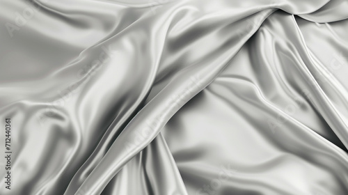 Waving Silver Satin Fabric Background. Design. Silk Cloth Fluttering In The Wind. Copy paste area for texture 