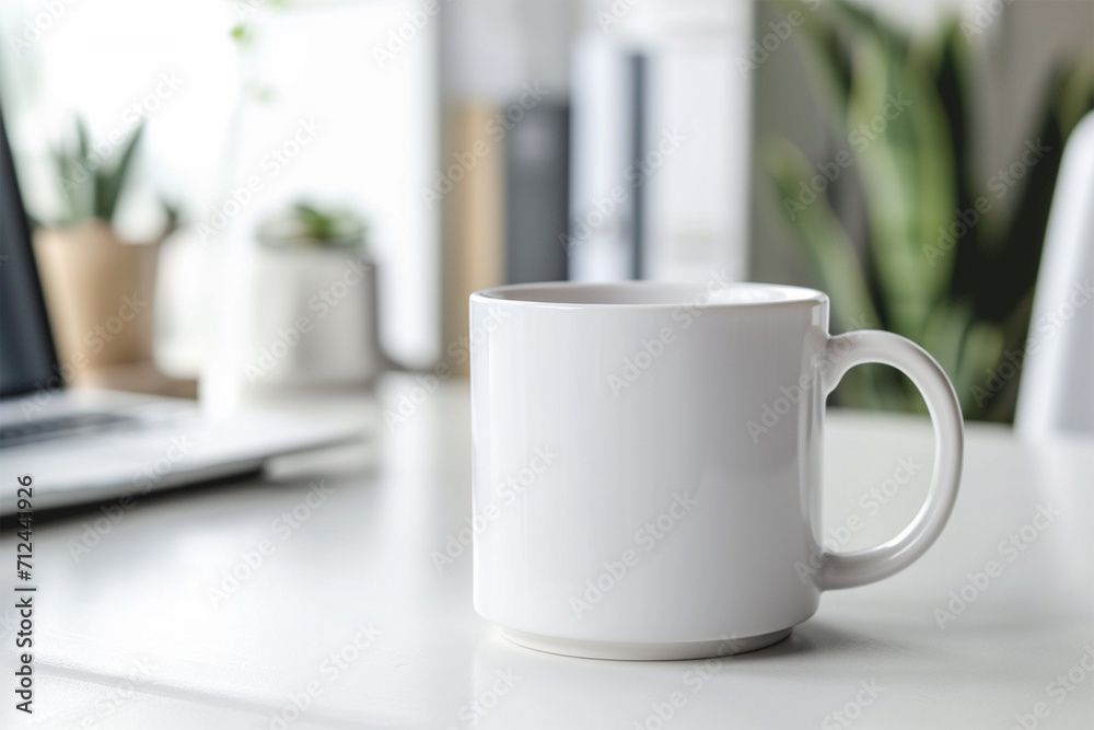 White mug mockup on a wooden desk - Coffee mug