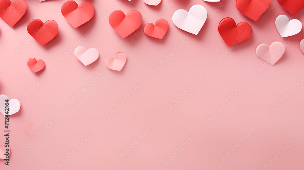 red and white heart paper on pink background