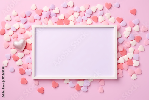 pink background with frame mock up and hearts © M