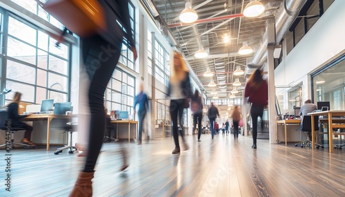 blurred office workers walking 