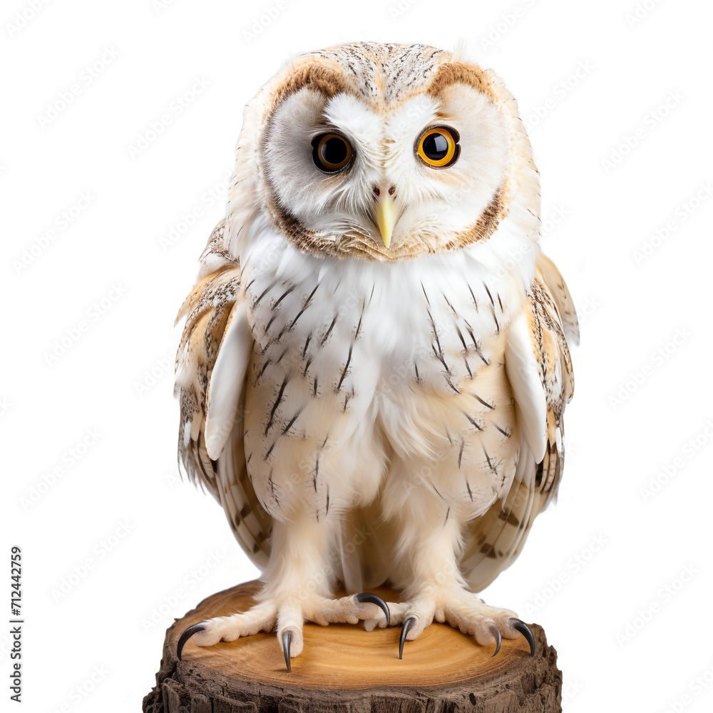 Naklejka premium White owl perched on a tree isolated on png background.